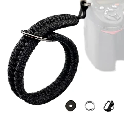 Abbildung von Dreamark Kamera Handschlaufe DSLR, Kameragurt aus Paracord 550 Schultergurt für Systemkamera Canon Sony Nikon Leica Panasonic Fuji Olympus DSLR SLR (Schwarz)