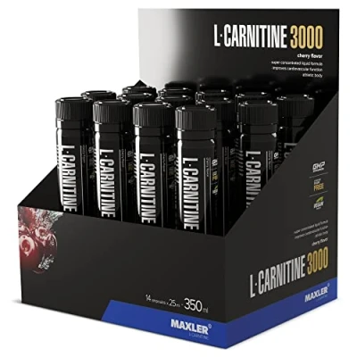 Abbildung von Maxler L Carnitine 3000 Kirsche 14x25ml Hochdosiertes Carnitin Liquid Vegane Nahrungsergänzuing 3000mg Wirksotff pro Portion 14 Portionen Inklusive Messbecher