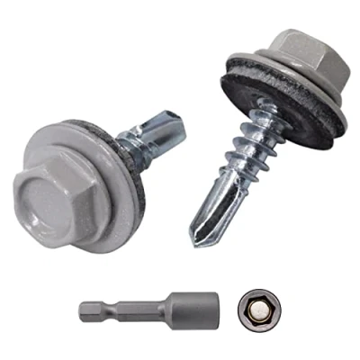 Abbildung von (300 Stück) Metalldachschrauben 4,8 x 19 mm Selbstbohrende Schrauben mit EPDM Unterlegscheiben Lackierter Sechskantscheibe Blechschraube (300, RAL 9006)