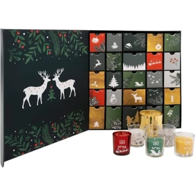 Abbildung von Origineller Adventskalender mit 25 Duftkerzen im Glas Spruch kerzen Mehrfarbige Weihnachtsversion