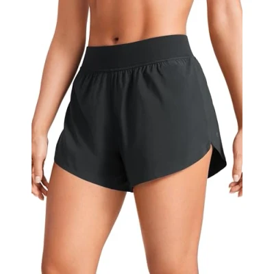 Abbildung von CRZ YOGA Damen Mid Waist Running Shorts Seitliche Splits Sport Workout Kurze Hose Leichte Atmungsaktive Sporthose Laufhose Schwarz 38