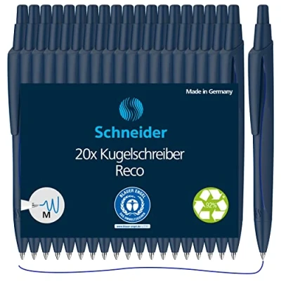 Abbildung von Schneider Reco Kugelschreiber (Aus recyceltem Kunststoff, ausgezeichnet mit &quot;Der blaue Engel&quot;, Schreibfarbe: Blau) blau, 20er Pack