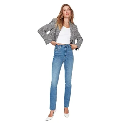 Abbildung von Trendyol Damen Herren Hoher Bund Flared Jeans, Blau, 36 EU