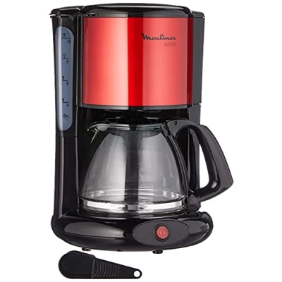 Abbildung von Moulinex FG360D Filterkaffeemaschine Subito Glaskanne 10 15 Tassen Automatische Abschaltfunktion Edelstahl Rot/ Schwarz