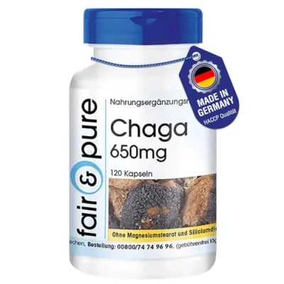 Abbildung von Fair &amp; Pure® Chaga Kapseln 650mg 120 Inonotus obliquus natürlich vegan