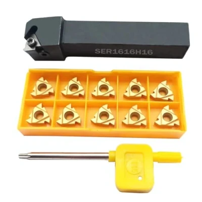 Abbildung von 5/8 Zoll SER1616H16 CNC Drehmaschine, Hartmetall, indexierbar, Drehwerkzeughalter mit 10 Stück 16er AG60 Indexierbare Hartmetall Dreheinsätze.