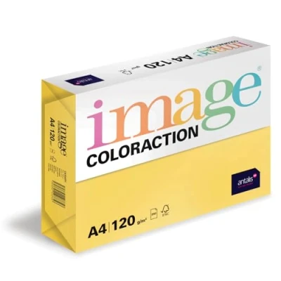 Abbildung von Image Coloraction Canary farbiges Kopierpapier DIN A4, 210 x 297 mm, 120 g/m² buntes, holzfreies Druckerpapier für Kopierer 250 Blatt Kanariengelb