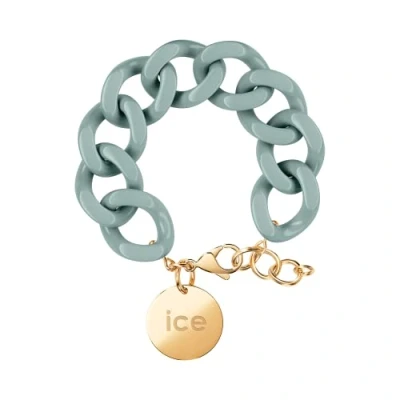 Abbildung von ICE Jewellery Chain bracelet Lagoon green Kettenarmband mit grünfarbenen XL Maschen für Frauen, geschlossen einer goldenen Medaille (020357)