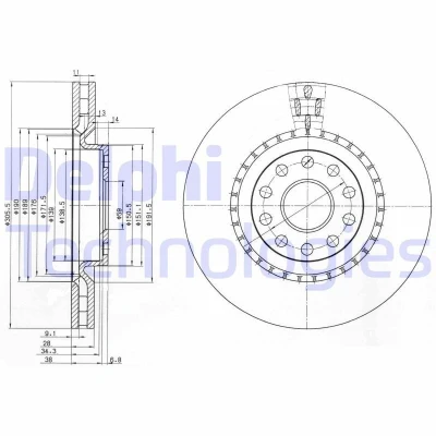 Abbildung von DELPHI BG3723 Bremsscheibe 305 28 5 Belüftet geölt unbehandelt ohne Radlager, ABS Sensorring LANCIA: Thesis