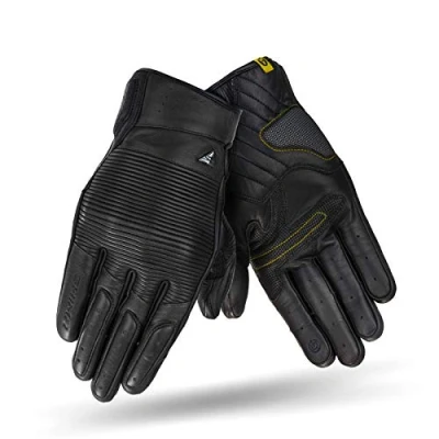 Abbildung von SHIMA Blake Motorradhandschuhe Herren Atmungsaktive, Elastische, Touchscreen, Vintage Handschuhe aus Leder mit Knöchelprotektor, Knöchel Aufpralldämpfer, Verstärkte Handfläche (Schwarz, L)