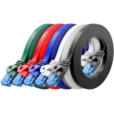 Abbildung von deleyCON 5x 2m CAT6 Flaches Netzwerkkabel 1000 Mbit Gigabit LAN Cat 6 RJ45 Ethernet Patchkabel Dünnes Verlegekabel Flach für Internet Switch Router Modem Patchpanel Bunt