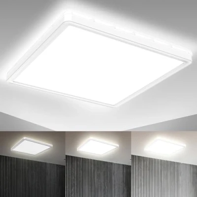 Abbildung von B.K.Licht LED Deckenlampe mit indirektem Licht, ultraflach, in Stufen dimmbar, Panel, Deckenleuchte, Lampe, Wohnzimmerlampe, Schlafzimmerlampe, Küchenlampe, 29,3x29,3x2,8, Weiß