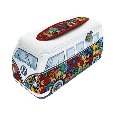 Abbildung von BRISA VW Collection Volkswagen Neopren Universal Schmink Kosmetik Kultur Reise Apotheke Tasche Mäppchen Beutel T1 Bulli Bus (Flower/Bunt/Groß)