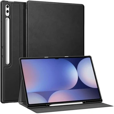 Abbildung von Fintie Hülle für Samsung Galaxy Tab S10 Ultra/S9 Ultra/S8 Ultra 14.6 Zoll Tablet, Soft TPU Rückseite Gehäuse Folio Schutzhülle mit S Pen Halter und Auto Schlaf/Wach, Schwarz