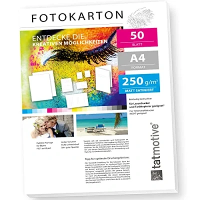 Abbildung von TATMOTIVE F01M50 Fotokarton Fotopapier 250g matt weiß/Laserdrucker/DIN A4 / Beidseitig bedruckbar 50 Blatt