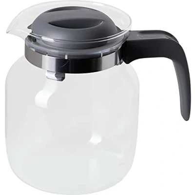 Abbildung von wenco Glaskanne 1,25 l Ideal für Tee, Kaffee und Kaltgetränke, hitzebeständig, mit Deckel Ausguss Öffnung Spülmaschinenfest bruchsicher Transparent/Grau