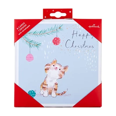 Abbildung von Hallmark Weihnachtskarten, modernes festliches Katzen Design, 8 Stück, 25572283, niedliche Weihnachtskartenpackung