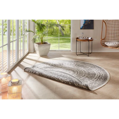 Abbildung von Freundin Home Collection Nora In &amp; Outdoor Teppich Rund Wendeteppich Wetterfest Modernes Design Runder für Balkon Terrasse Wintergarten Badteppich Wohnzimmerteppich, Grau Creme, 140cm