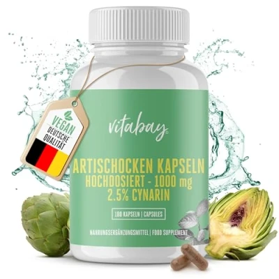 Abbildung von Vitabay Artischocken Kapseln Hochdosiert 180 Vegane Artischockenextrakt Artischocke Extrakt Artischoken Artischockenblätterextrakt