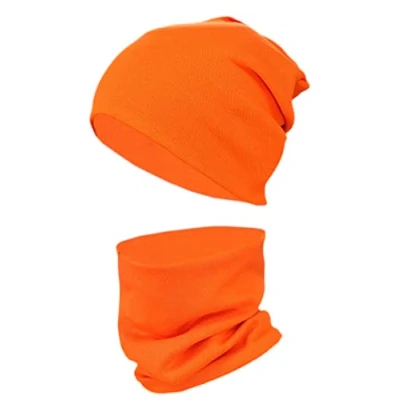 Abbildung von TupTam Kinder Mütze/Beanie und Schlauch Schal Set aus Jersey Rippstoff, Farbe: Orange, Größe: 44 52