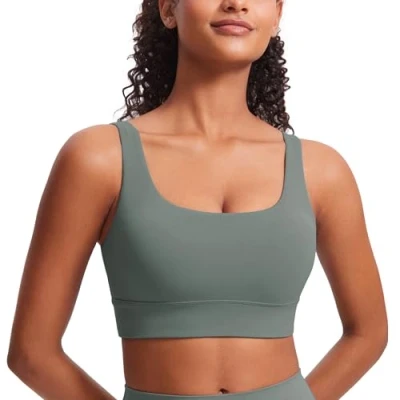 Abbildung von CRZ Yoga Damen ButterLuxe Sport BH U Back Ohne Buegel Große Brüste Fitness Top Grauer Salbei XL