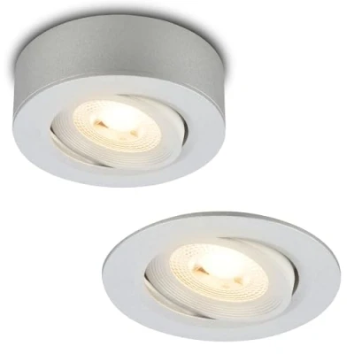 Abbildung von BRILONER 2 in 1 LED Aufbauspot und Einbaustrahler schwenkbar, warmweißes Licht, flach, Spot 230V, Deckenspot, Einbauleuchte, Deckenstrahler, 68mm Lochmass, 90x30mm (DxH), Chrom Matt
