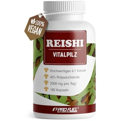 Abbildung von Reishi Kapseln 180x 2000 mg Vitalpilz Extrakt aus Ganoderma lucidum hochwertiges (6:1) mit 40% bioaktiven Polysacchariden (800 pro Tag) Vorrat für 60 Tage