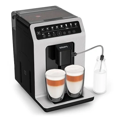Abbildung von Krups Evidence ECOdesign Kaffeevollautomat mit Milchschlauch, 8 Getränke, 2 Tassen Funktion, Recyceltes Material, Kaffeemaschine, Weiß/Schiefer, EA897A10