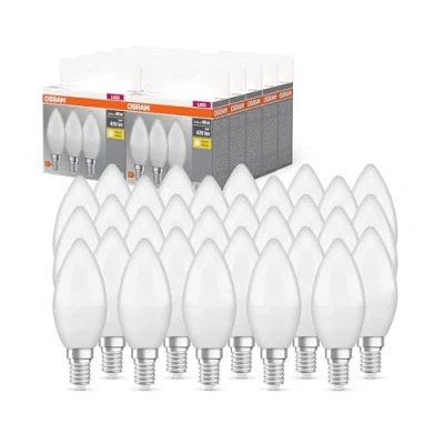 Abbildung von OSRAM BASE CLASSIC B 40 FR LED Lampe mit Sockel E14, Minikerzenform, 3er Pack, 4,9W, 470lm, 2700K, warmweißes Licht, geringere Wärmeentwicklung, sehr energiesparend, lange Lebensdauer,30 Pack