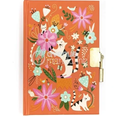 Abbildung von Avenue Mandarine CO206C Un Journal intime 240 Pages lignées 11x14 cm Avec fermeture cadenas, Chats et Fleurs Cats Verbrauchsmaterialien, Katzen und Blumen, 120 Blatt
