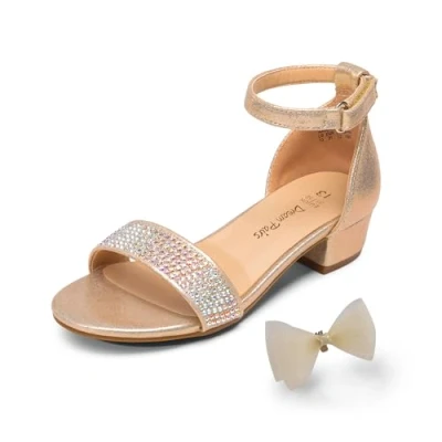 Abbildung von DREAM PAIRS Mädchen Sandalen Kindersandalen Sommer Schmetterling, Prinzessin Schuhe, niedriger Absatz, Pumpe, Knöchelriemen Gold 33.5 SDSD2320K