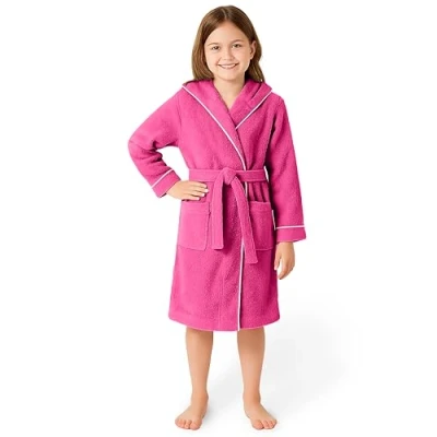 Abbildung von LAYNENBURG Premium Bademantel Kinder &amp; Teenager mit Kapuze 100% Baumwolle OEKO TEX Standard 100 flauschiges Frottee Größe (134/140, Fuchsia)
