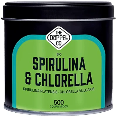 Abbildung von Bio Spirulina und Chlorella 500 Tabletten 1500 mg pro Portion Alge Ohne Zusatzstoffe Sättigungseffekt Detox Vegan Protein Plastikfrei