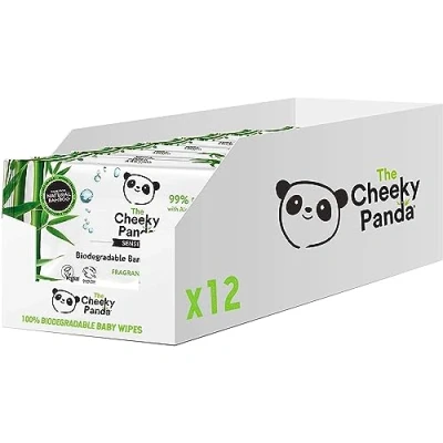 Abbildung von The Cheeky Panda Babytücher aus Bambus Unparfümiert, ohne Duft 768 Feuchttücher 12 x 64 Tücher Plastikfrei 100% biologisch abbaubar Super weich Nachhaltig &amp; umweltfreundlich