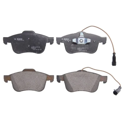 Abbildung von BOSCH 0 986 494 465 Bremsbelagsatz Low Metallic mit integriertem Verschleißsensor Anti Quietsch Blech, Kolbenclip