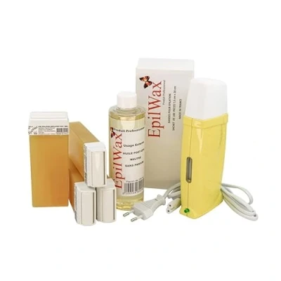 Abbildung von EpilWax Royal Complete Epilation Kit mit: Professionellem Wachswärmer 4 Roll On Wachs 100 ml Honig, Epilierstreifen, 1 Flasche 250 Öl nach der (Royal Serie Honig 4)