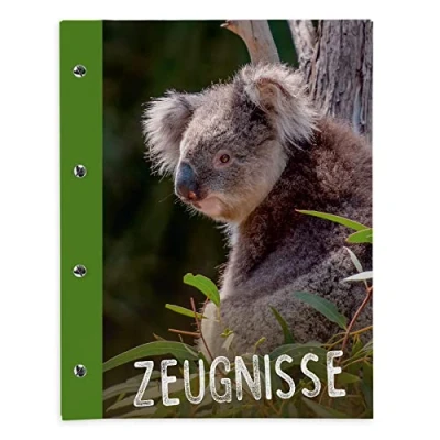 Abbildung von itenga Zeugnismappe mit Buchschrauben erweiterbar für Kinder Jugendliche Erwachsene Mädchen Jungen Schüler (Koala)