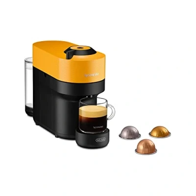 Abbildung von Nespresso De&#039;Longhi ENV90.Y Vertuo Pop, Kaffeekapselmaschine, bereitet 4 Tassengrößen zu, Centrifusion Technologie, Willkommens Paket Inbegriffen, 1260W, 0,56 l, Mango Yellow