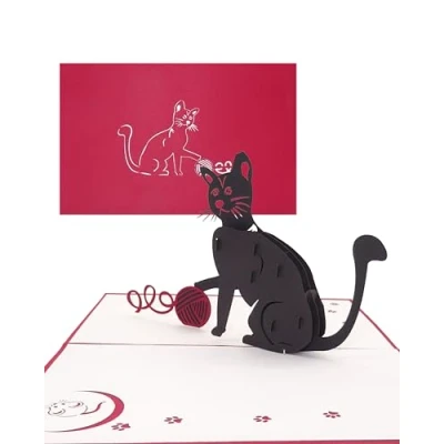 Abbildung von Pop Up Karte Black Cat 3D Geburtstagskarte Katze für alle Katzenliebhaber als Geschenk, Dekoration, Geschenkidee, Einladungskarten zum Geburtstag, Katzen Deko &amp; Geschenkverpackung