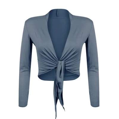 Abbildung von Gloop Damen Schöne, Elegante Bolero Jäckchen Langarm zum Knoten (DE/NL/SE/PL, Alphanumerisch, M, Regular, Dunkelgrau)