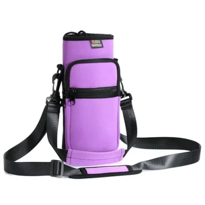 Abbildung von Nuovoware Flaschenhalter Trinkflasche Molle Beutel 25oz/710ml, Isolierte Neopren Kessel mit Schultergurt und Front Reißverschluss Tasche für Wandern Laufen Radfahren Jagd Reisen Taro Lila