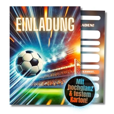 Abbildung von HIDEBLOOM Fußball Einladungskarten Kindergeburtstag Junge I 12 Stück DIN A6 (10,5 cm x 14,8 cm) Soccer Party Kinder Einladung Geburtstag Kinderparty Fussball