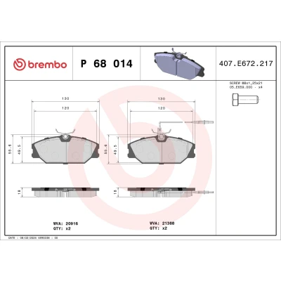 Abbildung von BREMBO P 68 014 Bremsbelagsatz inkl. Verschleißwarnkontakt mit Bremssattelschrauben ohne Zubehör RENAULT: ESPACE 2, MEGANE 1, 1 Cabriolet
