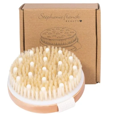 Abbildung von Stephanie Franck Beauty Dry Brushing Body Brush zur Körpertrockenmassage aus Naturborsten und Kirschbaumholz für Peeling Drainage