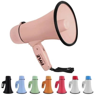Abbildung von Pyle Megaphon mit Sirene &amp; Mikrofon, Signalhorn 20 Watt Lautsprecher, Schultergurt, Aufnahmefunktion Aux Anschluss, Mini Megafon Kinder Erwachsene, Robustes Tröte Faltbar für Indoor Outdoor