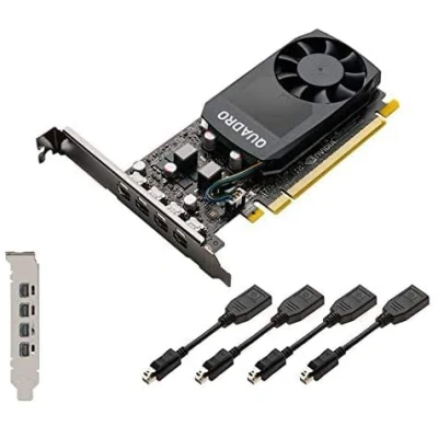 Abbildung von Nvidia Quadro P620 2GB Grafikkarte (512 CUDA Cores, GDDR5, 128 Bit, PCI Express x16 3.0) Mit x4 mDP auf DP Kabeln, High &amp; Low Profile Brackets (Renewed)
