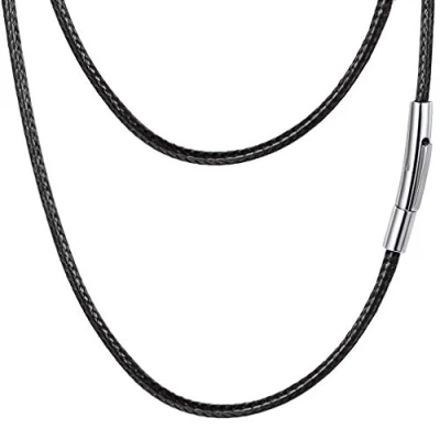 Abbildung von PROSTEEL Kunstleder Halskette/Armband Schwarz geflochten Lederkette Lederband Damen Herren Kette für Anhänger 2mm breit mit Edelstahl Verschluss(55cm/22)
