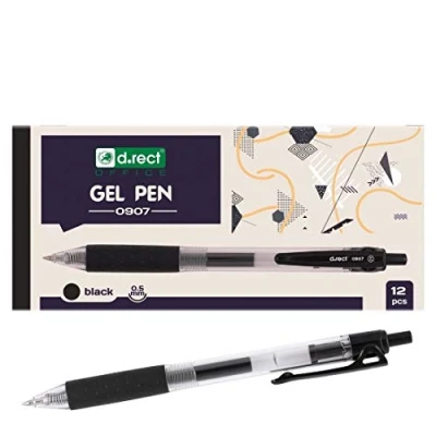 Abbildung von D.RECT 0907 12 Stück Gelschreiber Druckgelschreiber Gelstifte feine Spitze Gummierte Grip Schwarz