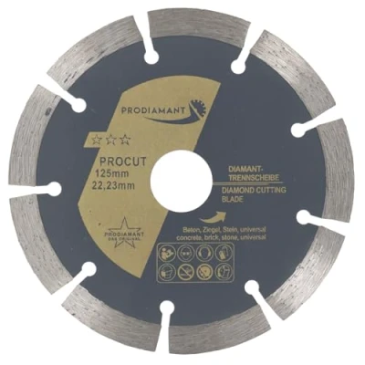 Abbildung von PRODIAMANT Diamanttrennscheibe 125mm universal Trennscheibe für Stein, Beton, Granit, Mauerwerk, Ziegel Zubehör Winkelschleifer