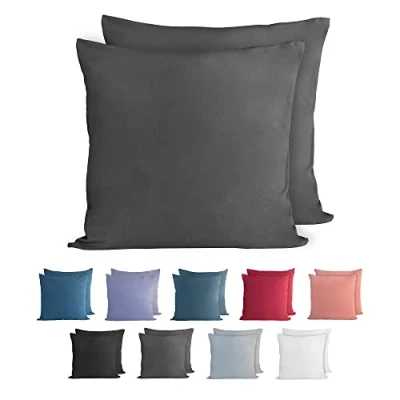 Abbildung von Komfortec 100% Baumwolle Kissenbezüge 2er Set 50x50 cm, Superweicher Premium Jersey Kopfkissenbezug 150 g/m², Kissenhülle, Anthrazit